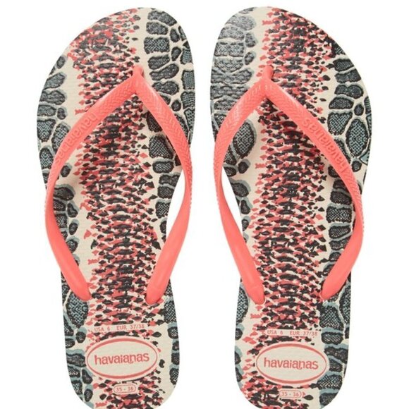 𝅺HAVAIANAS Slim Animal Print Flip Flop Brand New Sandal Coral Size 11/12 - Picture 1 of 5